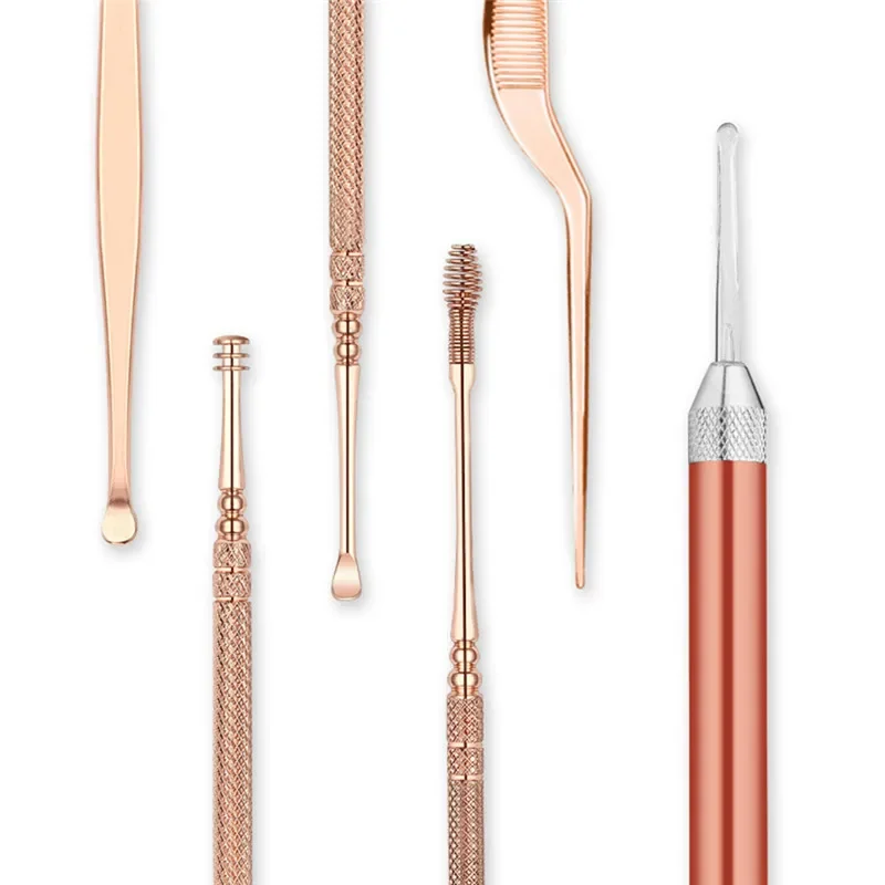 7pcs/set LED Ear Wax Pickers Stainless Steel Earpick Wax Remover Curette Ear Pick Cleaner Ear Cleaner Spoon Care Ear Clean Tool 5