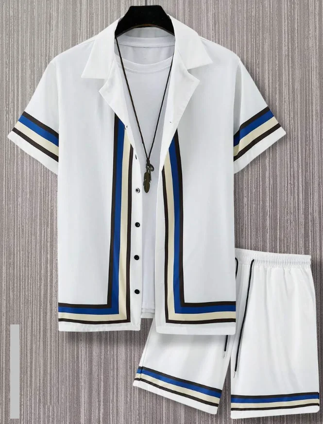 Hawaiian Shirt Set Men 3D Printed Blue And White Porcelain Pattern Summer Fashion Casual Daily Oversized Shirt+shorts 2piece Set 5