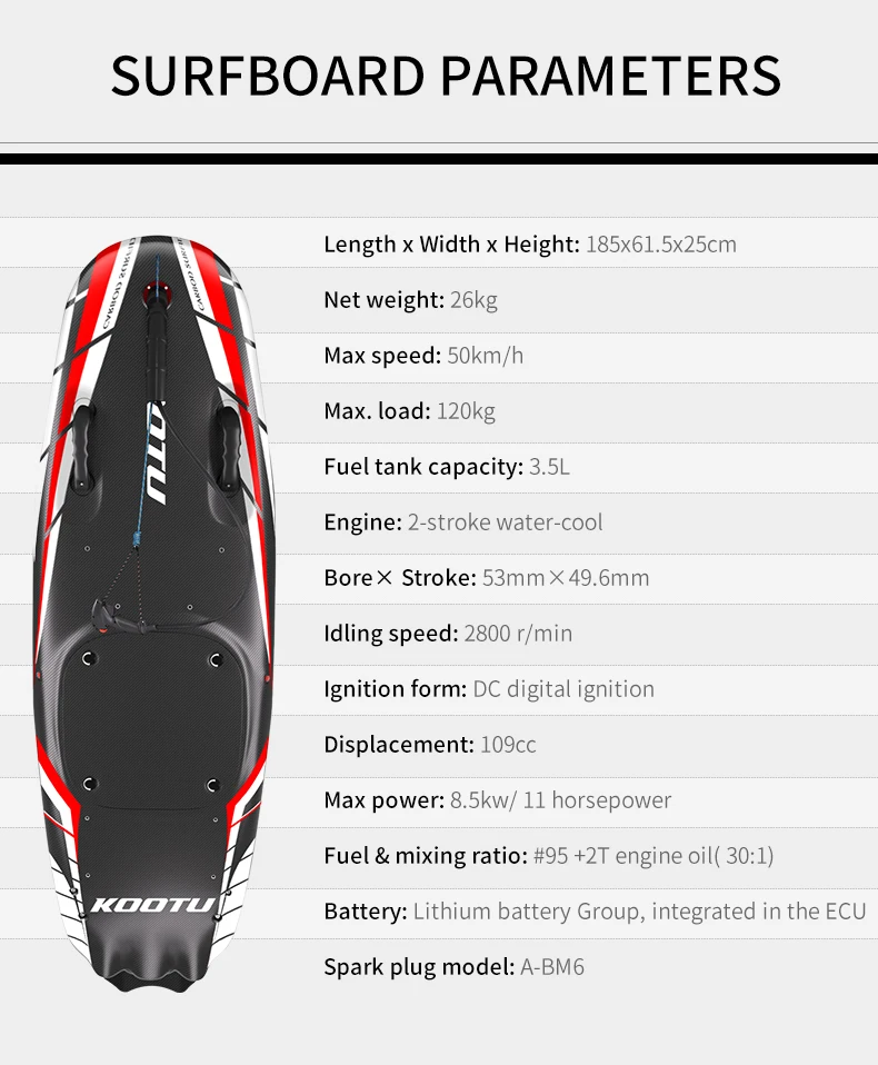 KOOTU Gasoline Surfboards Summer Jet Surfboards Lightweight Carbon Fiber Surfboards with 109cc Engine Electric Surfboards 4