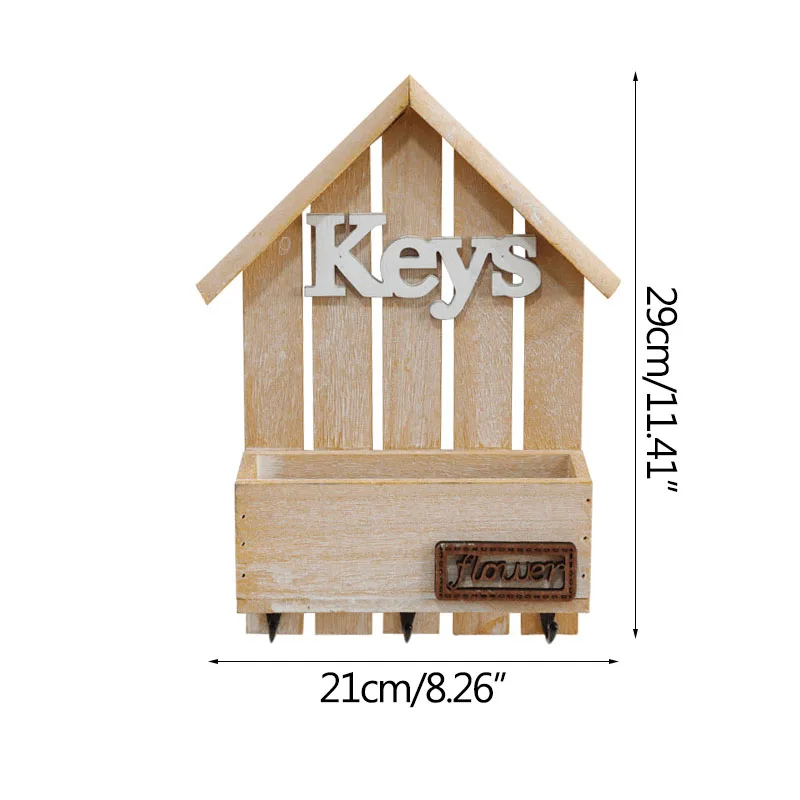 Key Hooks Vintage House Shaped Wooden Keychain Wall Hanging