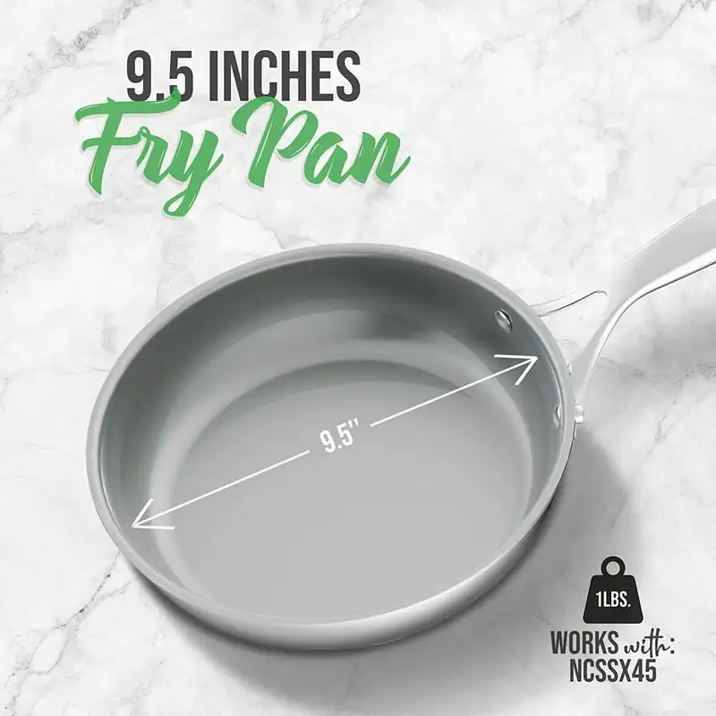 NutriChef 9.5 Large Fry Pan - PFOA/PFOS Free Stainless Steel Frying Pan  Kitchen Cookware w/ Durable Ceramic Non-Stick Coating, Silicone Wrap Handles