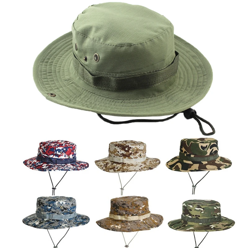 

Military Camouflage Panama Bucket Hat Men Summer Army Tactical Fishing Boonie Hats High Quality Sun Camo Fisherman Cap for Women