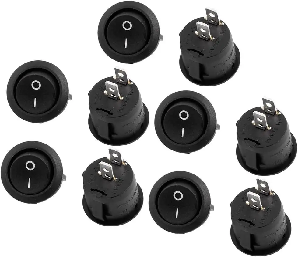 

Keszoox 10 Pcs Black Round Button SPST On/Off Rocker Switch AC 125V/12A 250VAC/10A