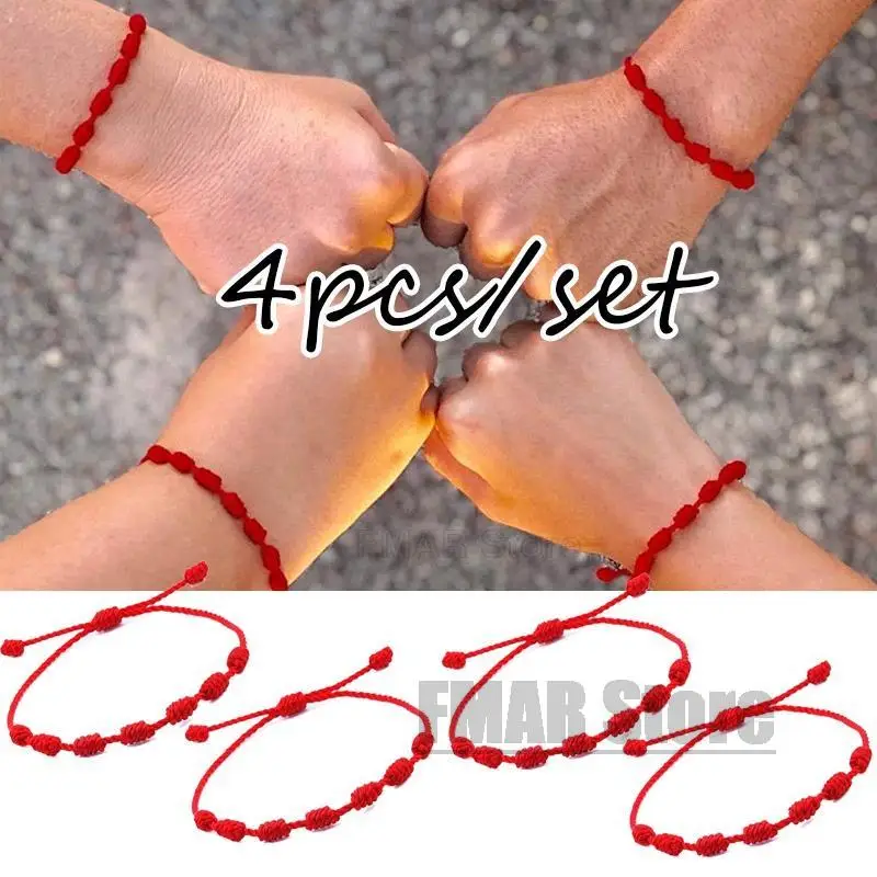 Bracelet jewelry Handmade 7 Knots Red String Bracelet For Protection Lucky Amulet And Friendship Braid Rope Wristband 4pcs/set