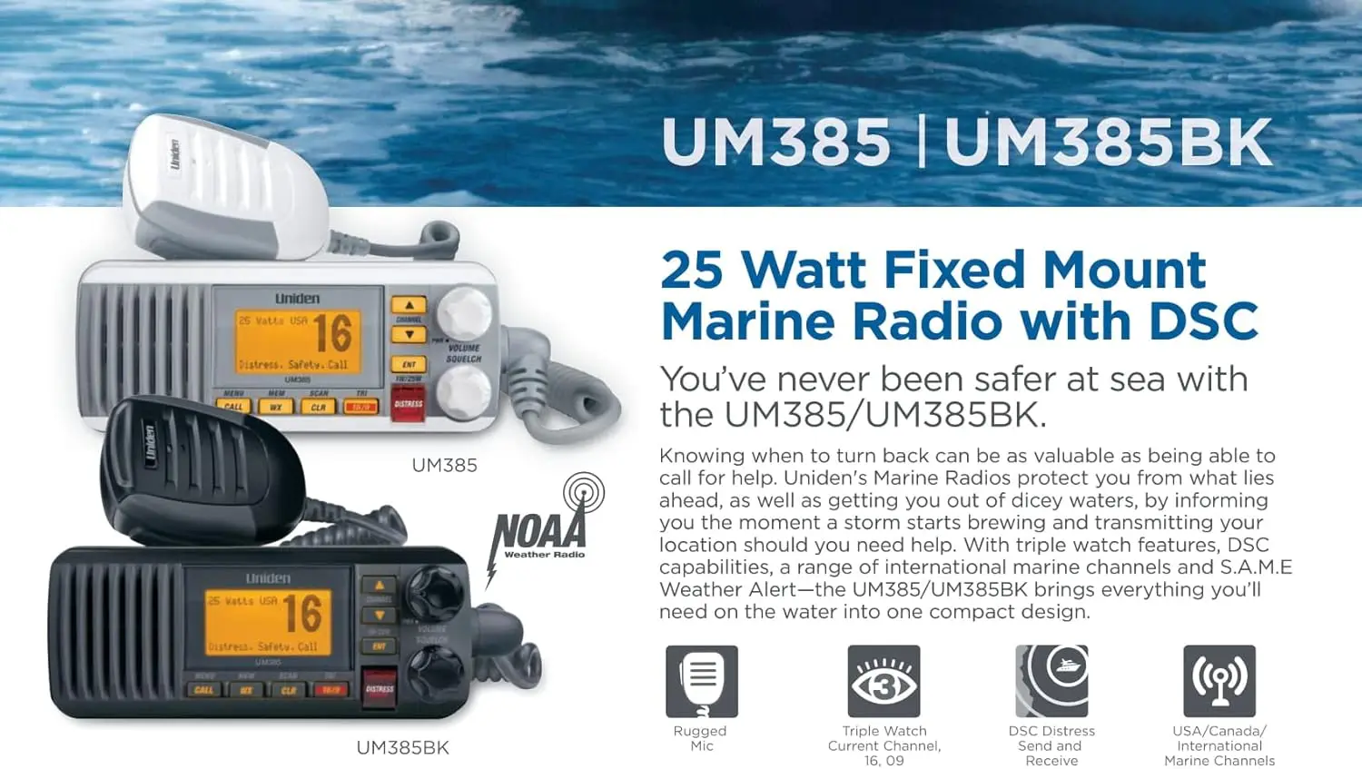Watt Fixed Mount Marine Vhf Radio, Waterproof IPX4 with Triple Watch, Dsc, Emergency/Noaa Weather Alert, All Usa