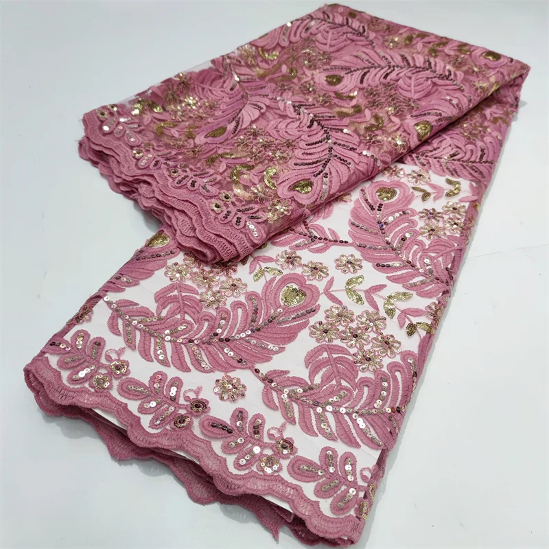 Nigerian Hot Sale Lace Orange Mesh Fabric 2022 African Fashion Sequins Tulle Lace French For Women Wedding Party Dress Sew 