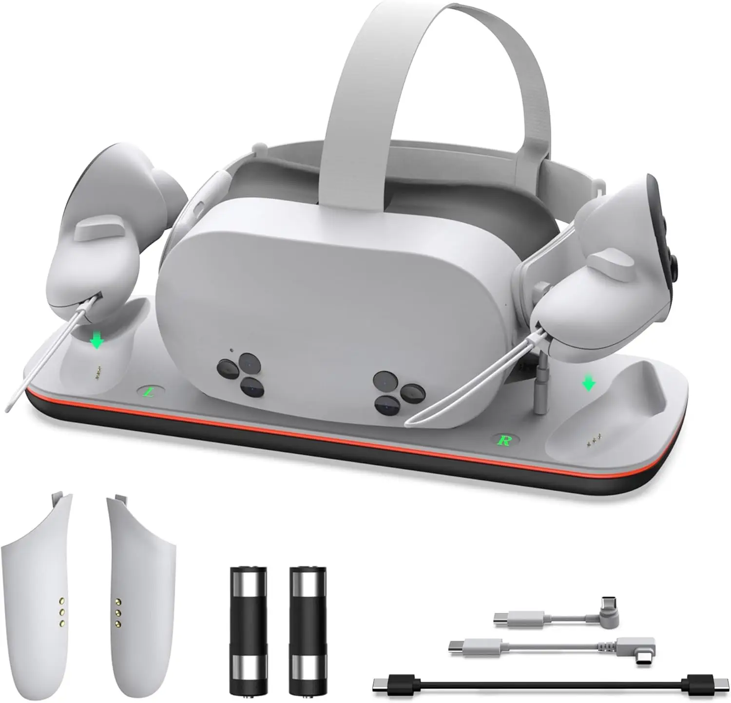 Charging Dock VR Stand Charge Station for Meta Quest 3/3S Supports Headset Type-C Cable Rechargeable Battery