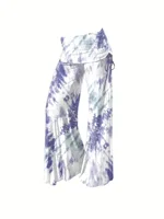 Plus Size Women Summer Drawstring Butterfly Lace Slim Stitching Jacket Tie-Dyed Wide-Leg Pants Two-Piece Suit Clothing Sets - Image 4