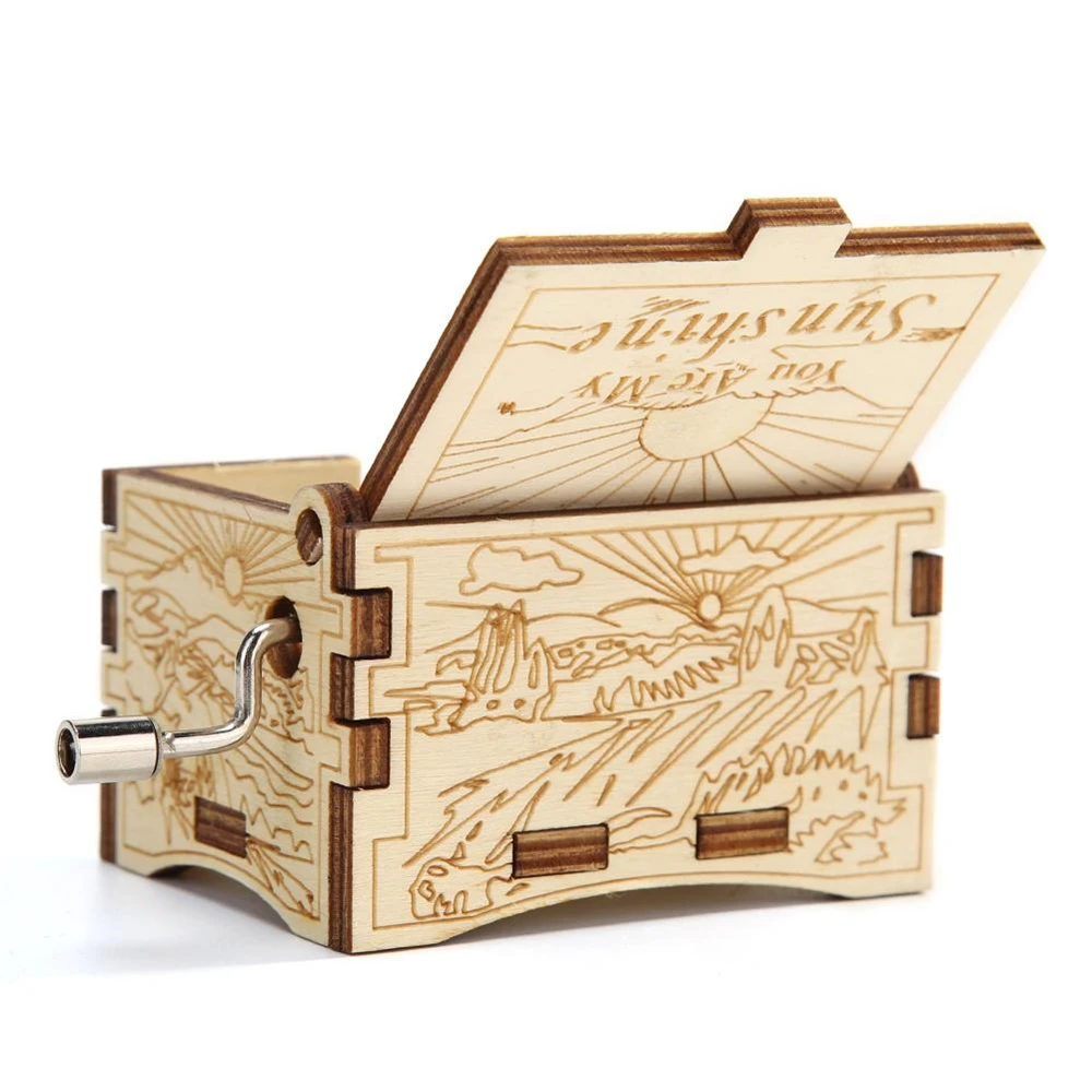 You Are My Sunshine Music Box Engraving Pattern Wooden Hand Cranked Musical Box Birthday Present Mother's Day Gifts for Mom