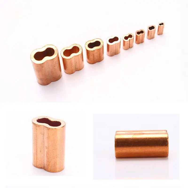 Red Copper 8 Shape Double Holes Wire Rope Ferrule Sleeve Wire Rope Clip Clamp (For 0.5-5MM Wire Rope Cable)