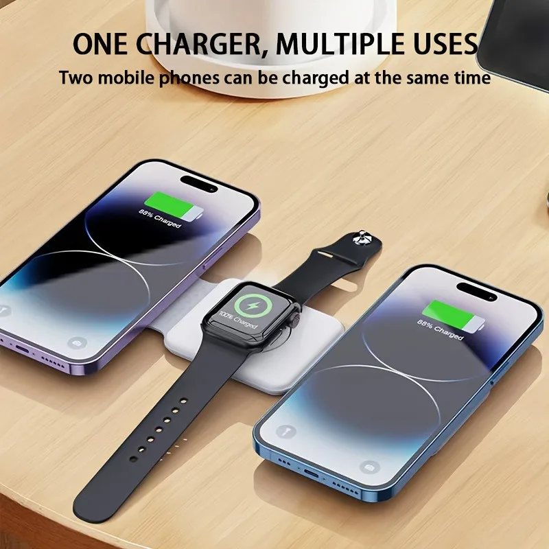 3 in 1 Magnetic Portable Wireless Charger Pad For iPhone 15 14 13 12 Pro Max Apple Watch AirPods Fast Charging Dock Station