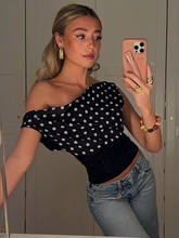 Mozision Backless Polka Dot Crop Tops Women Vest Fashion Summer New Oblique Shoulder Sleeveless Tank Tops Pullovers Female