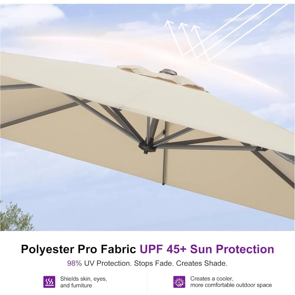 10 FT Square Cantilever Patio Umbrella with 360° Rotation & Base 4