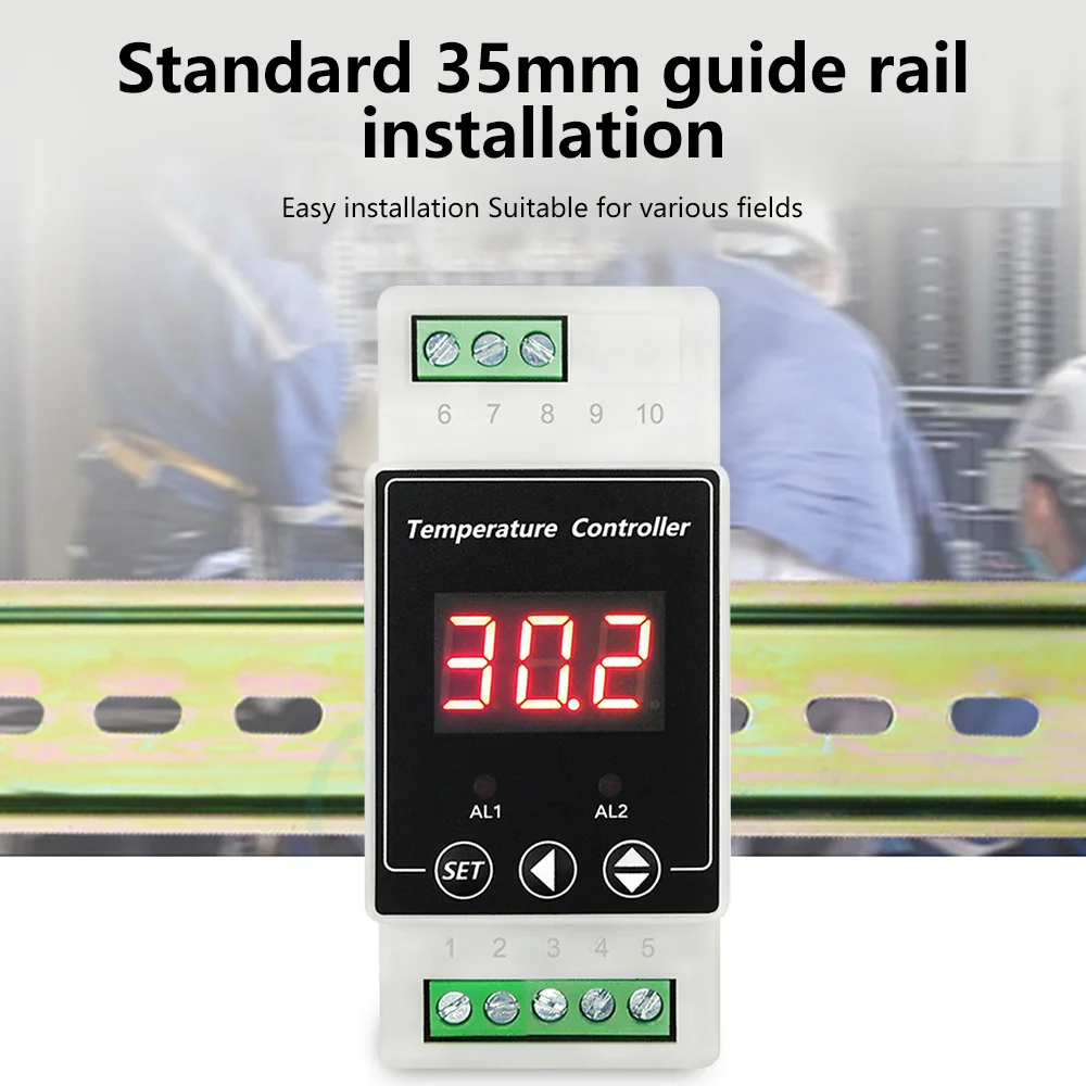 AC100240V/DC 824V Din Rail Thermostat Temperature Alarm Controller