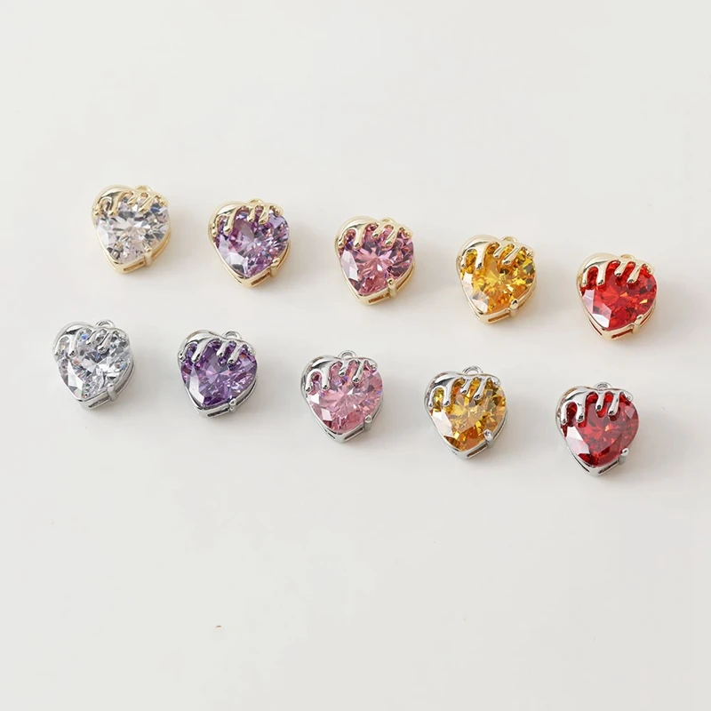 

2PCS 14K Gold Plated Zircon Lava Love Heart Pendant DIY Earrings Necklace Making Supplies Material Accessories