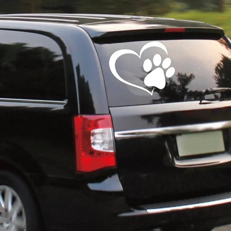 2Pcs Pet Paw Prints With Love Heart Dog Cat Vinyl Decal Car Window Bumper Sticker Auto Accessories Car Accessories Stickers
