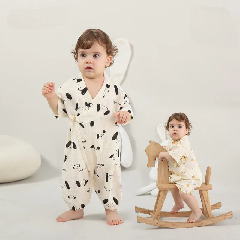 

Baby Boy Romper Summer Wear Newborn Thin Pajamas Short Sleeve Infant Jumpsuit Ribbed Clothes Stretch Girl Outfits Playsuit