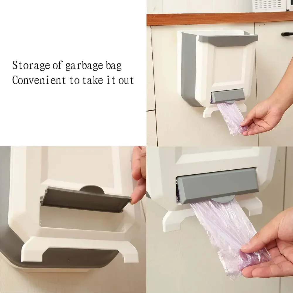 Trash Can 7L/10L Collapsible Wall Mounted Slim With Bag Container Plastic Hanging For Kitchen Bathroom