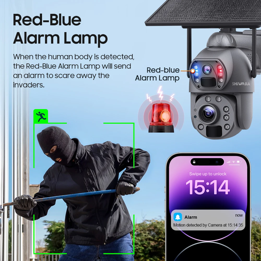 SHIWOJIA 36X ZOOM 12MP 4G SIM Solar Camera Outdoor 360° Wireless WIFI Battery Security Cameras with Solar Panel PIR Night Vision 5