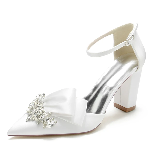 Clear Crystal Bow Heels Transparent Mid Heel Pumps For Wedding | Up2Step