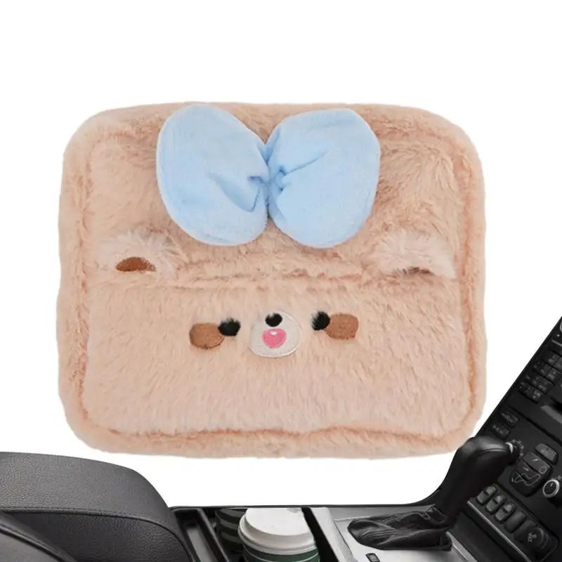 

Car Napkin Dispenser Zippered Plush Tissue Box Soft Napkin Dispenser For Headrest Armrest Box Cartoon Napkin Holder For Vehicles