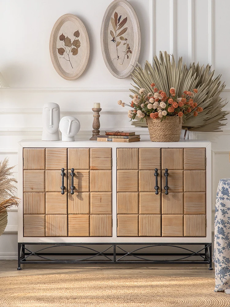 

American entrance solid wood sideboard corridor decoration retro living room wall storage cabinet