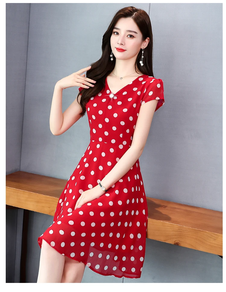 Mini Polka Dot Dress Short Dresses Women 2022 Summer Dresses Woman Casual Chiffon Sexy Black Red Floral V-neck Plus Size L-5XL lulus dresses