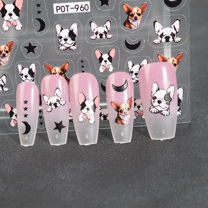 1PCS Bulldog, Corgi Nail Sticker, Multiple Dog Breed Nail Art Decoration Decals, Cat Women's Art Dress Up Accessories