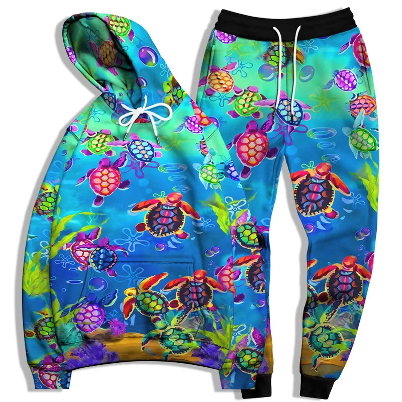 Colorful Pattern 3D Printed Hoodie Pant Sets for Men