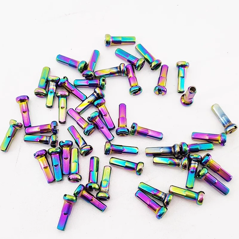 

36pcs Bike Brass Spoke Nipples Caps Head End Tip 14G 2.0mm*14mm Silver Rainbow Oil Slick For Road Mountain Bicycle