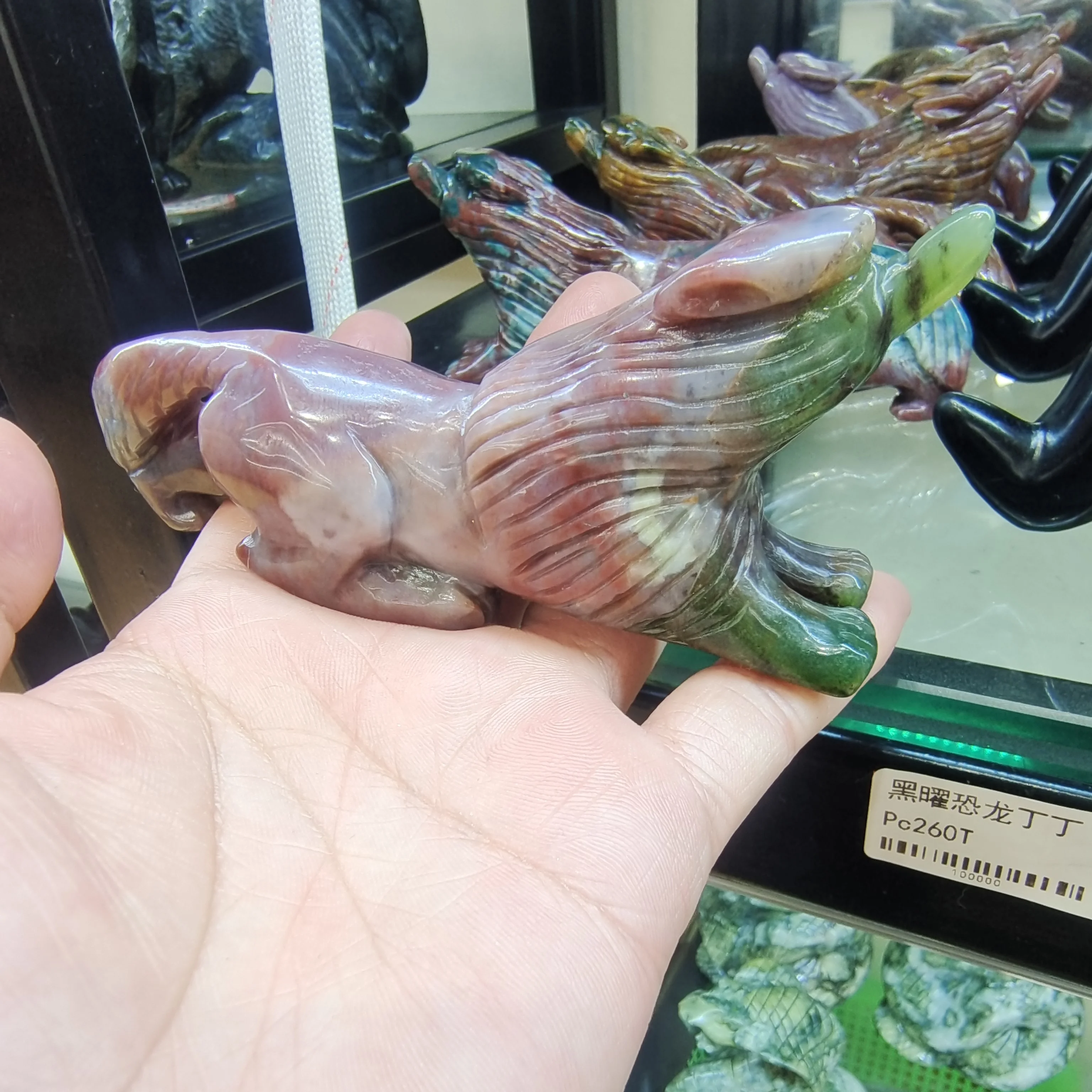 

120mm 1pc Crystal Animal Carving Crafts Natural Marine Jasper Wolf Handmade Ornaments Family Decoration Gifts