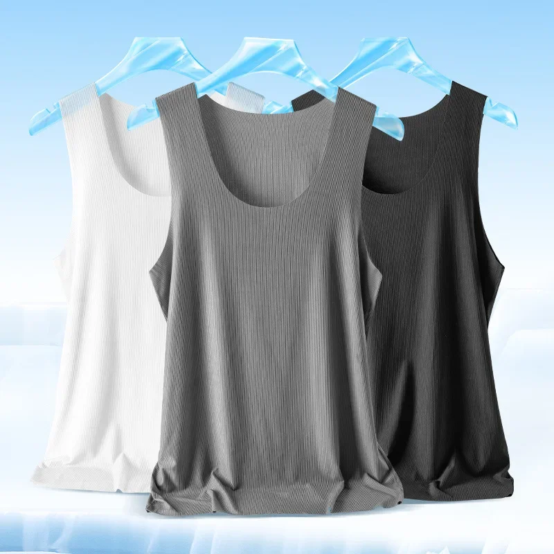 Summer Solid Color Stockless Youth Traceless Vest Breathable Screw Thread Ice Silk T-shirt Underwear Sleeveless Tank Top