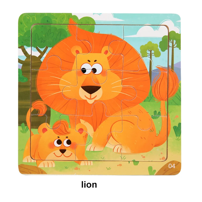 Wooden puzzle cartoon animal Puzzles and jigsaws toys for kids 2 to 4 years old Montessori education gift for kids