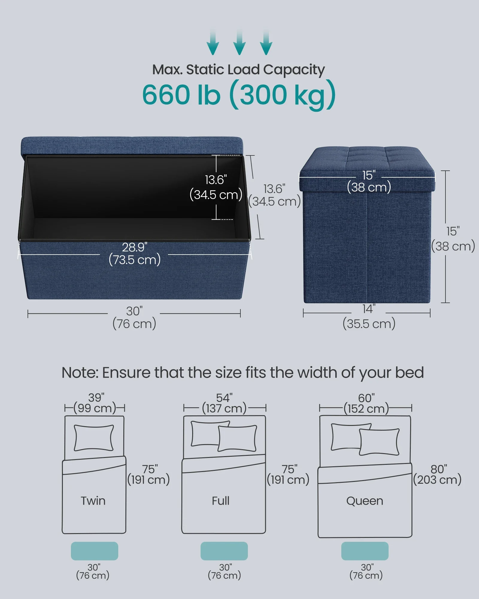 SONGMICS 30 Inches Folding Storage Ottoman Bench, Storage Chest, Foot Rest Stool