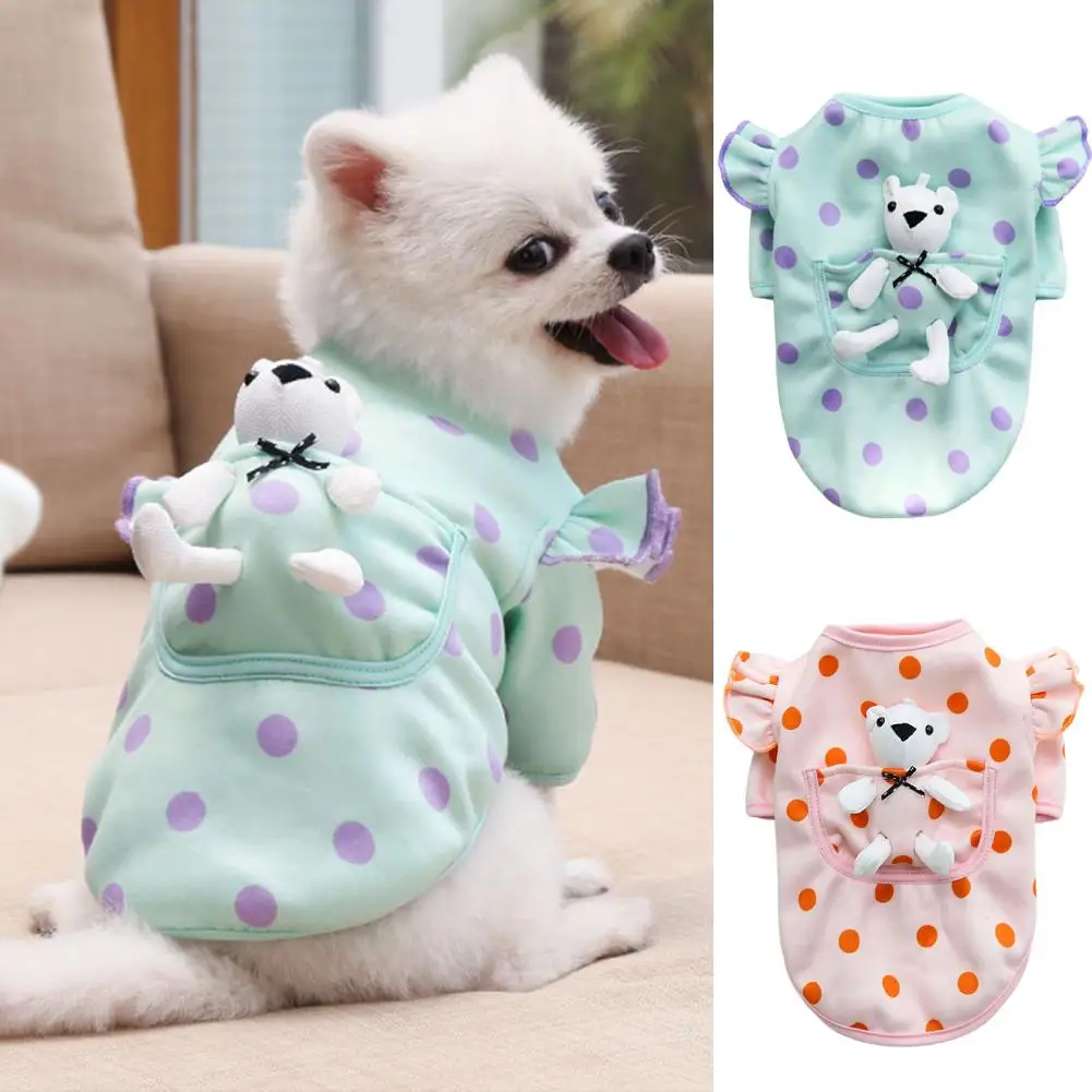Pet Clothes Dogs Cats Sweatshirt Costume Wave Dots Pattern Cosplay Soft Texture Pet Doll for Autumn
