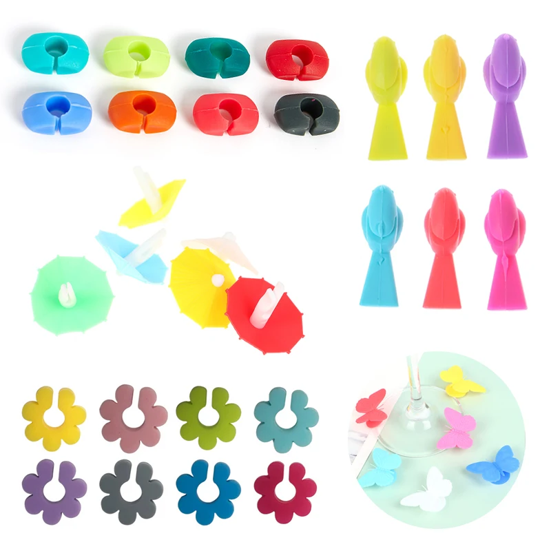 Wine glass marker wine glass decorations 6/8/12Pcs Silicone Identification Marker Charm Shot Glass Cup Label Tag Sign Ring Kitchen Bar Tool Party Supplies