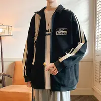 Casual Loose Fit Home Jacket for Men Collared Spring Autumn New Style Versatile Patchwork Outerwear Breathable Polyester Blend