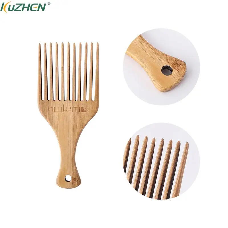 Antistatic Natural Bamboo Hair Pick Comb Scalp Massage Long Tooth