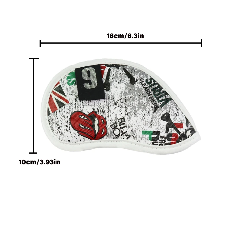 10Pcs Golf Iron Headcover UK Flag Skull With Number Tags Thick PU Artificial Leather Iron Club Head Cover