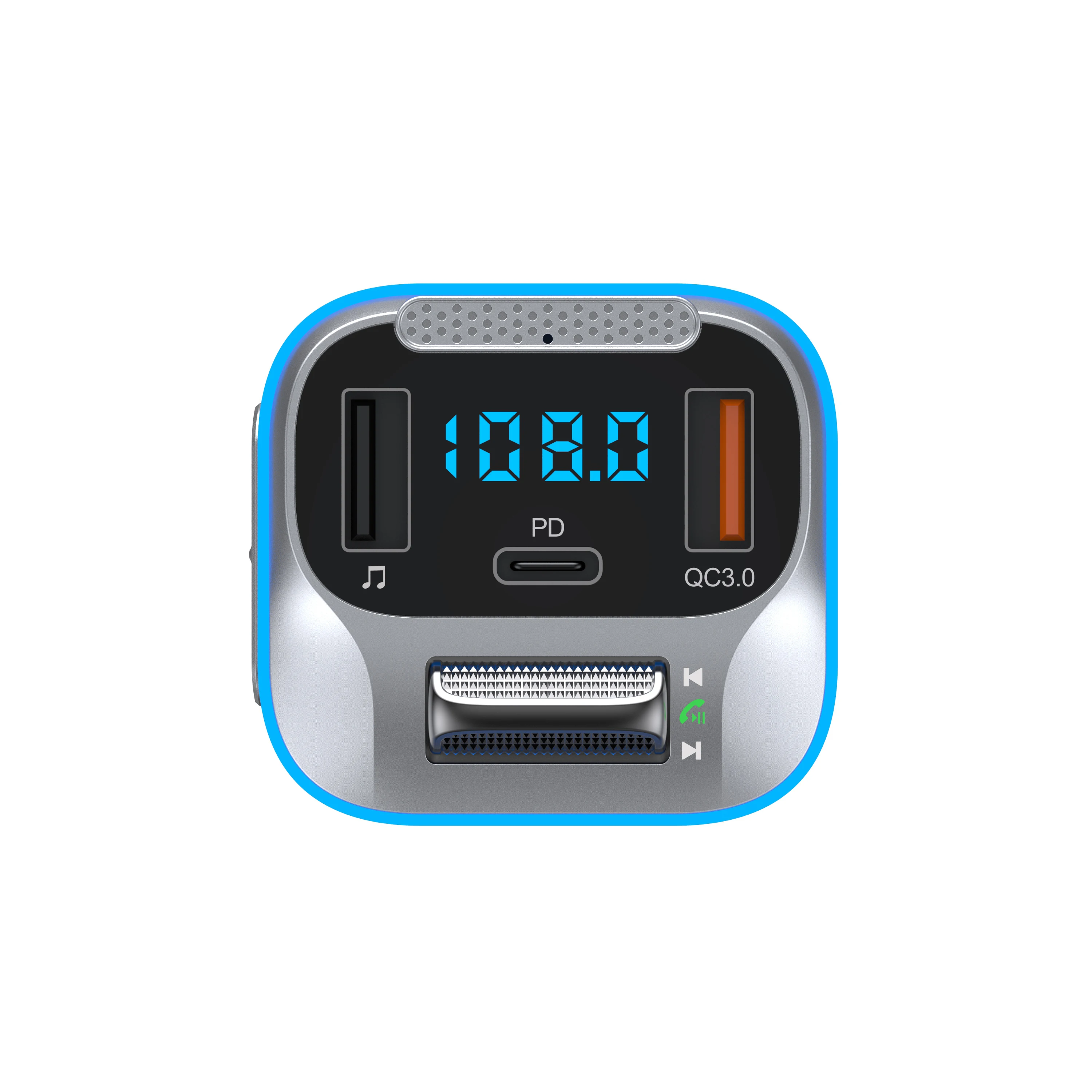 차량용 고속 충전기 FM 송신기 무선 5.0 블루투스 핸즈프리 MP3 플레이어, PD C타입 QC3.0 USB LED 조명, T73