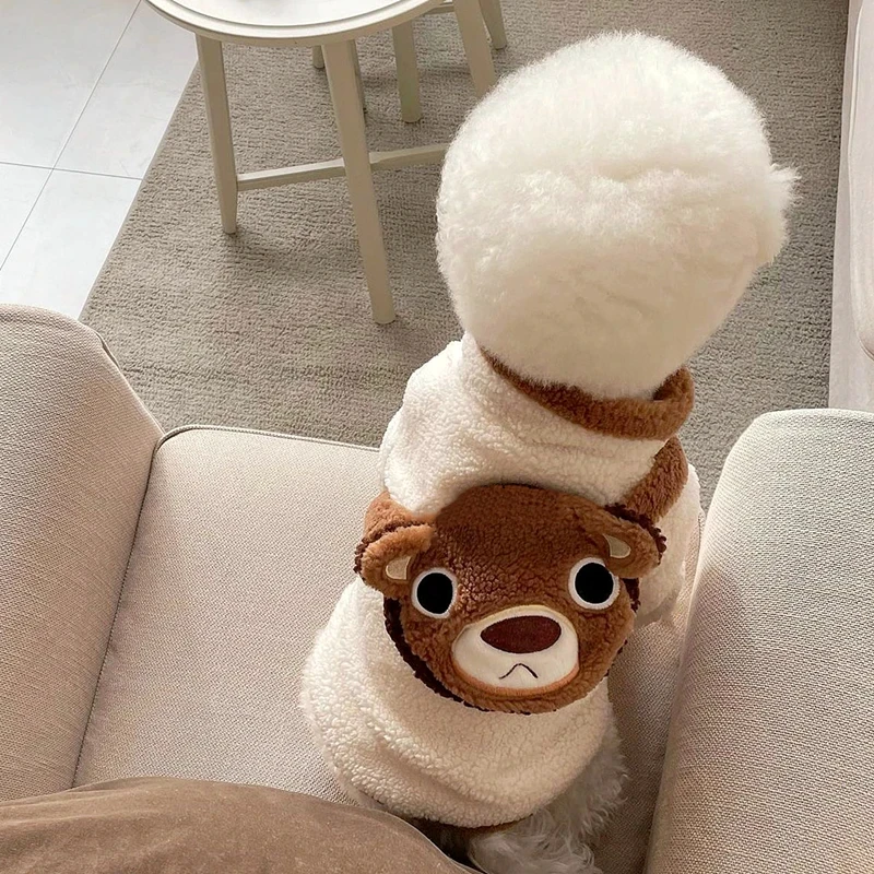 Pet Jacket Warm Dog Clothes Puppy Winter Clothes Pet Bear Backpack Cotton Coat Teddy Cold Jacket Cartoon Pullover Pet Two-legged