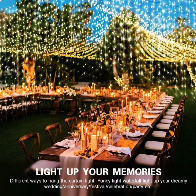 300 LED Solar Courtyard Curtain Lights Outdoor Waterproof Fairy String Lights With 8 Modes for Garden Window Bedroom Wedding 5