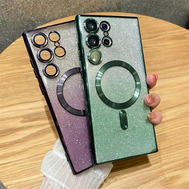 Luxury Gradient Glitter Magnetic Phone Case - Electroplated Transparent Soft Case