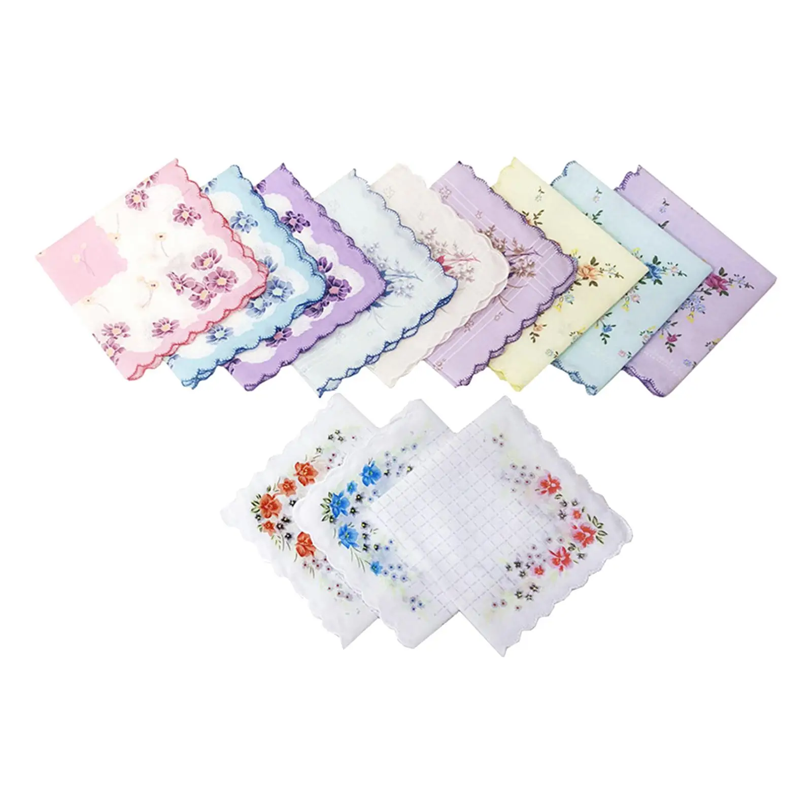Women Ladies Handkerchiefs Absorbent Flowers Printed Vintage Style Soft Cotton Flower Handkerchief Hankies for Wedding 30cmx30cm