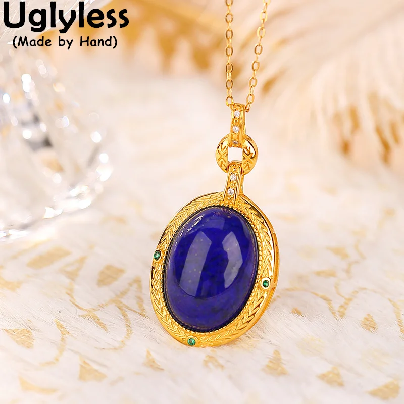 

Uglyless Natural Blue Lapis Pendants for Women Luxury Fashion Necklaces Real 925 Sterling Silver Jewelry Vintage Bijoux NO Chain