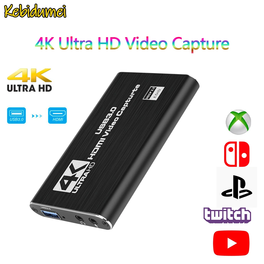 

Карта видеозахвата Ultra HD 4K, USB 3,0, USB 2,0, HDMI-совместимый рекордер для PS4, игр, DVD, камеры, записи, прямой трансляции