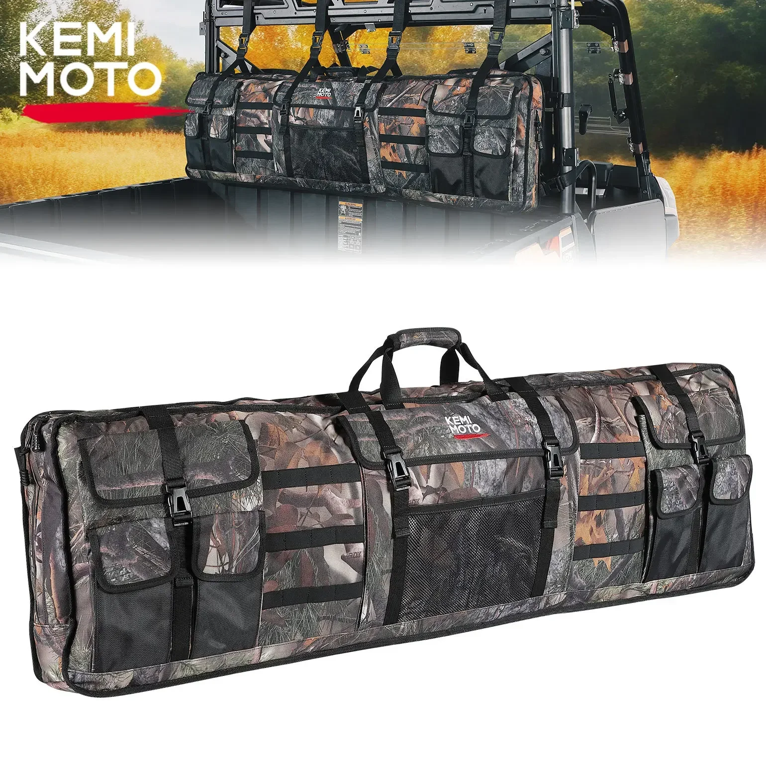 KEMIMOTO UTV Double Gun Roll Cage Storage Bag Hunting Compatible with Polaris Ranger for Yamaha for Kawasaki 900D Camouflage