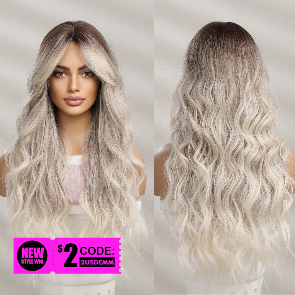 

Emmor Synthetic Long Wavy Wigs with Bangs for Women Cosplay Natural Ombre Black to Light Blonde Hair Wig High Temperature Fiber