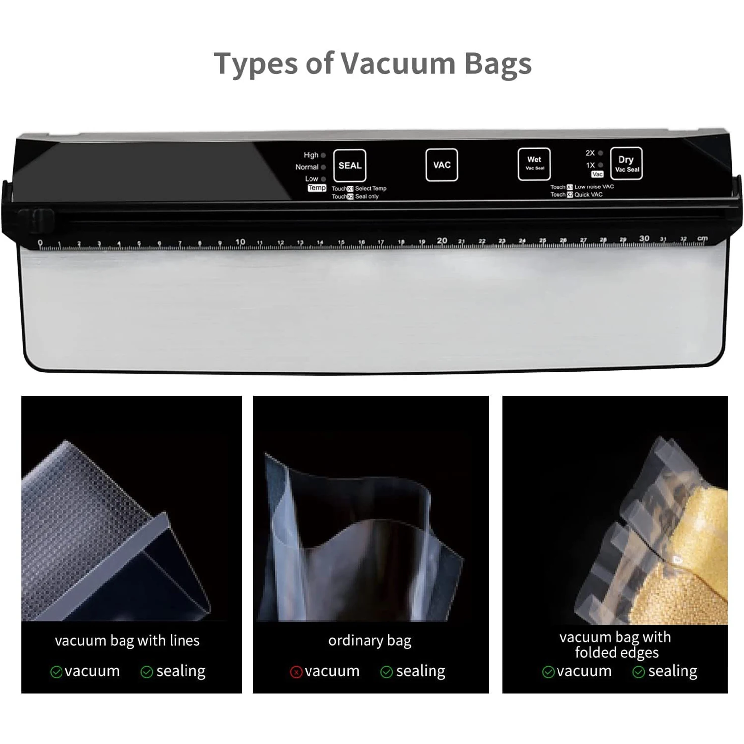 Vacuum Sealer Food Sealing Machine Dry and Moist Food Sealer Automatic Air Sealing System for Food Savers with 15pcs Seal Bags 5