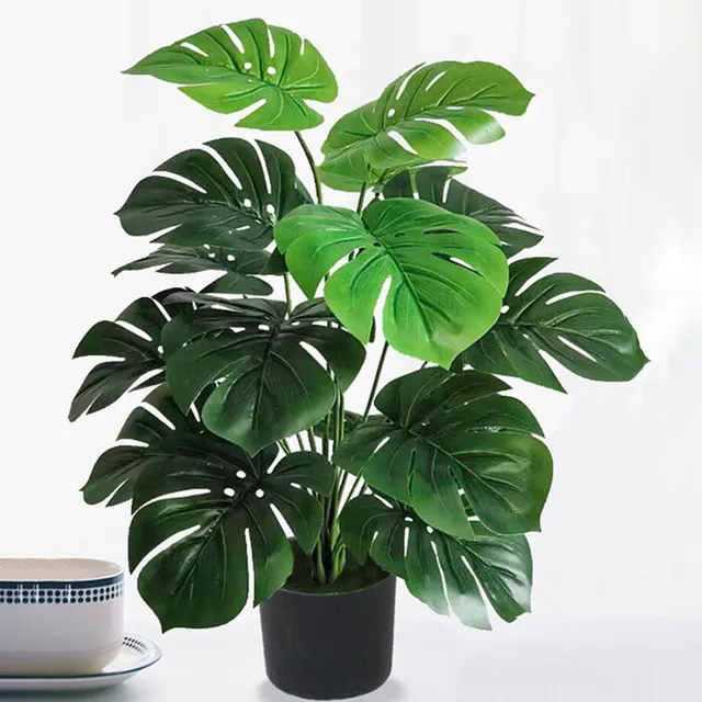 Monstera Deliciosa Plant Geen Palm Leaf Artifial Fake Plant Long Branch Tropical Green Plant Garden Living Room Bedroom Balcony Decoration 1